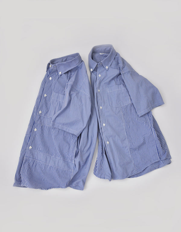 Gingham patchwork short sleeve shirt